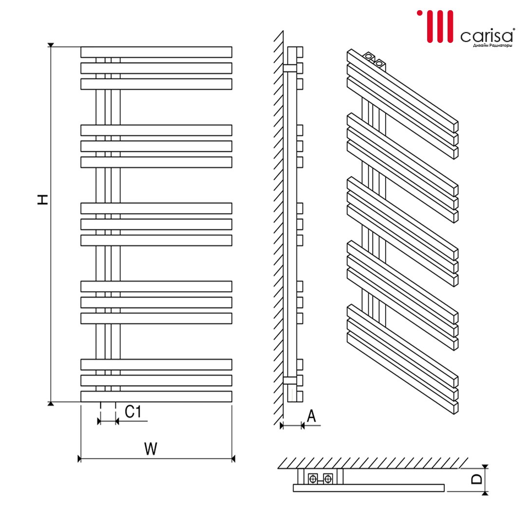 Uscator de prosoape CARISA inox ALIAS 1000x500