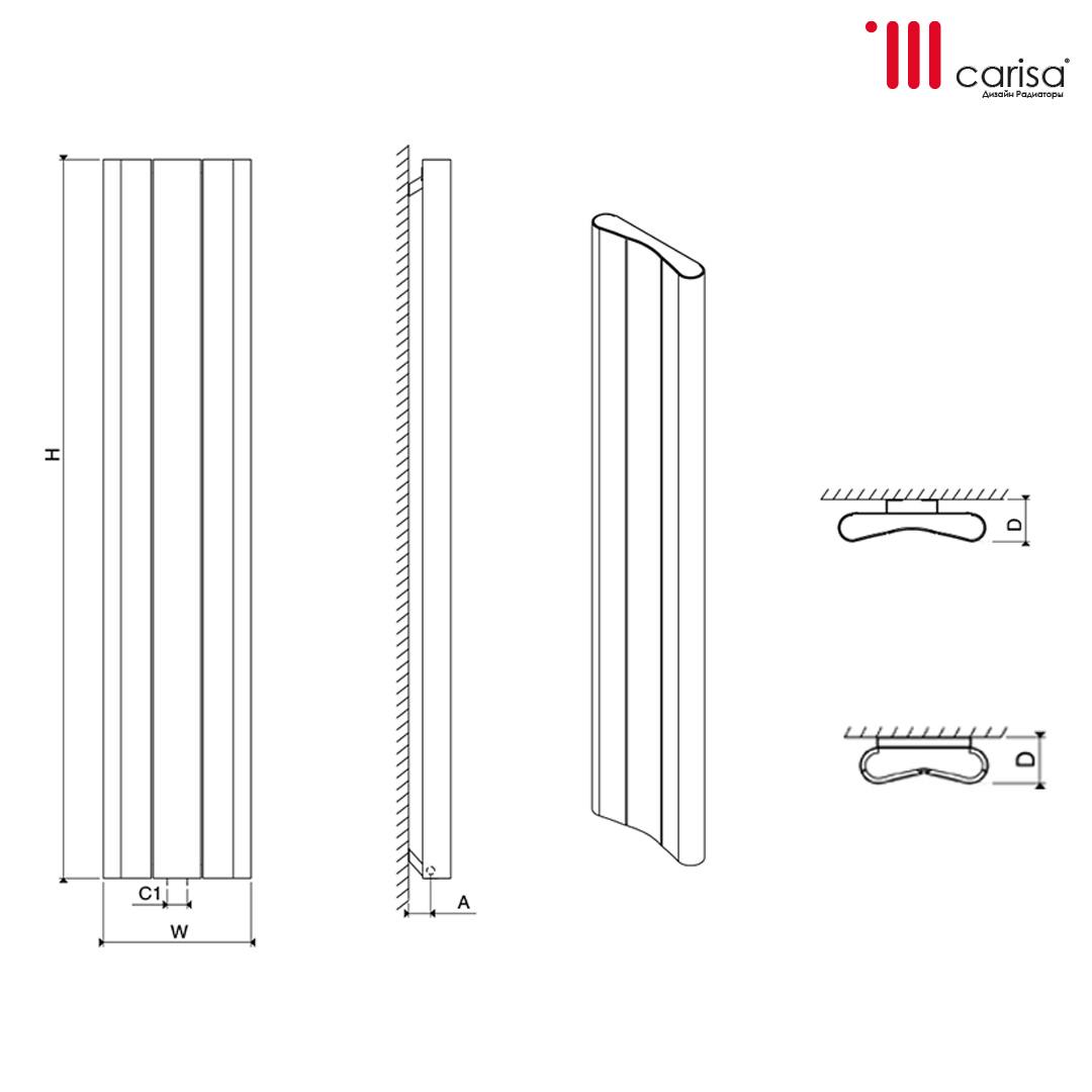 Дизайнерский радиатор  CARISA CURVY 1800x370 TXGrey alum